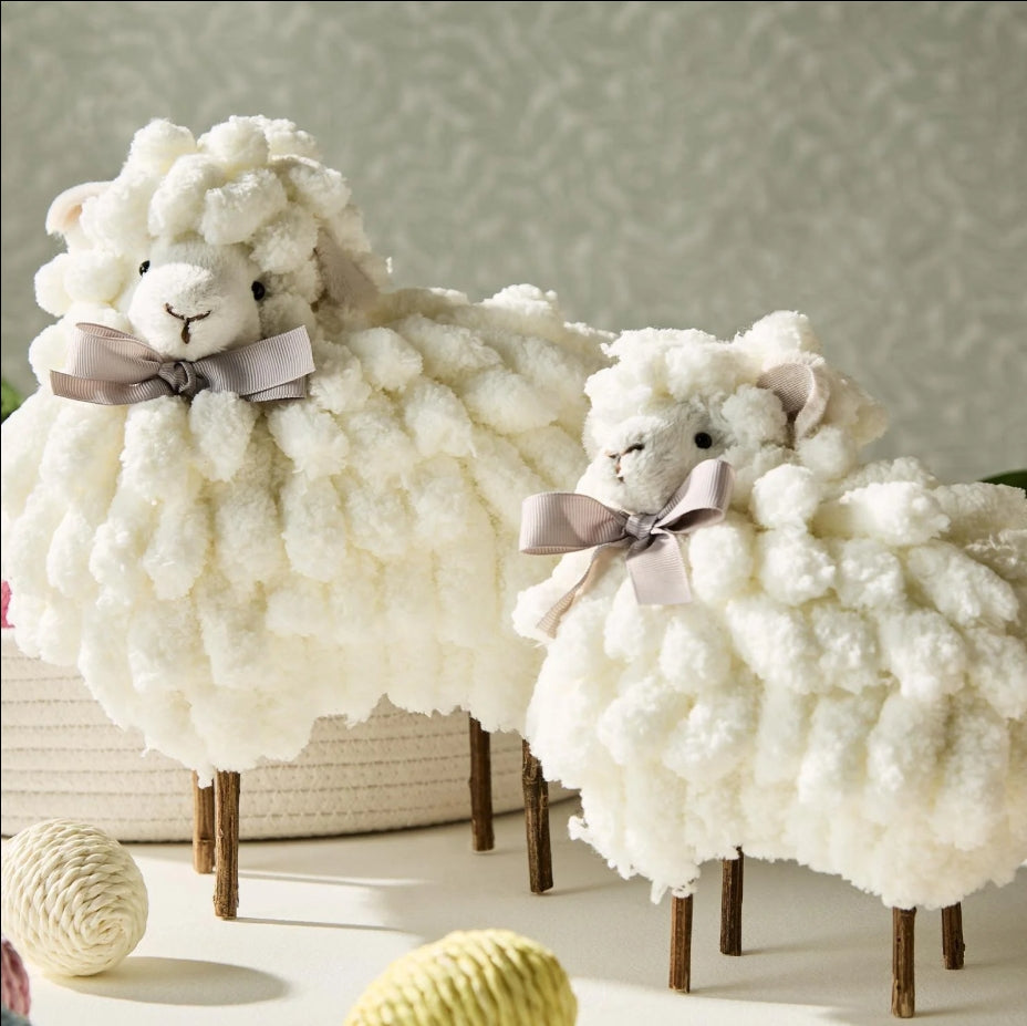 Plush Chenille Sheep with Grosgrain Bow