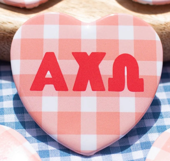 Sorority Gingham Heart Button