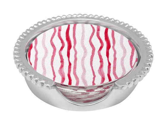 Mariposa Red Dotty and Stripe Beaded Coaster Set
