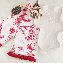 Load image into Gallery viewer, Santa Toile Pompom Kitchen Towel Set
