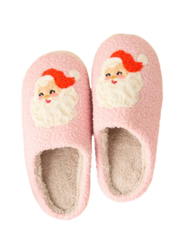 Santa Pink Fuzzy Holiday Slippers