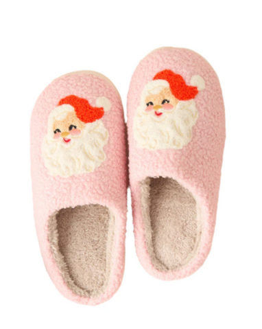 Fuzzy Holiday Slippers - Santa