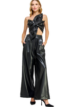 Load image into Gallery viewer, Black Leather Knotted Twist Crop Top
