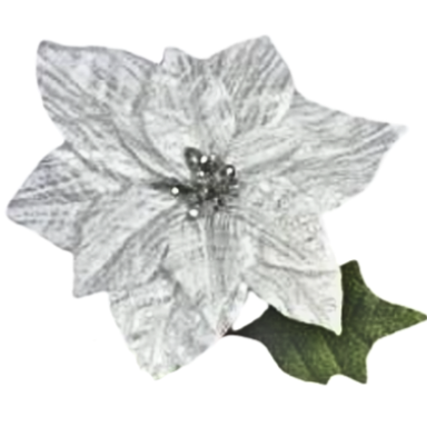 White and Silver Poinsettia Clip-On