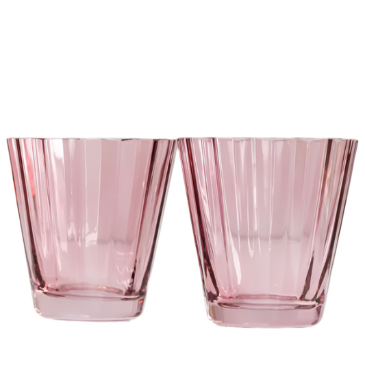 Estelle Colored Glass Rose Sunday Low Balls - Set of 2