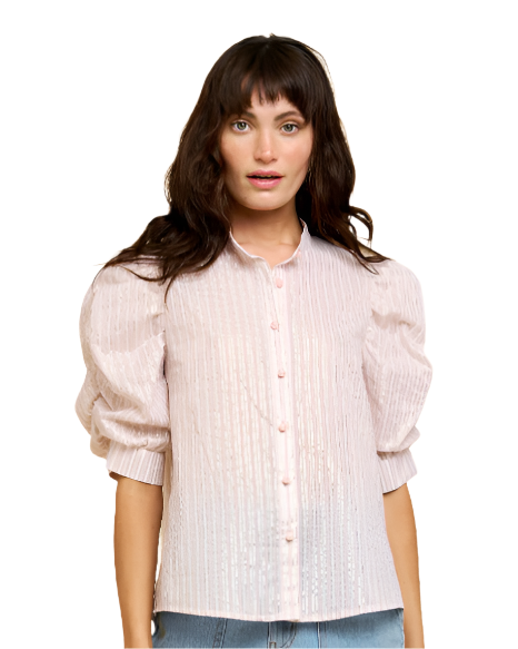 Pink Puff Sleeve Button Down Shirt