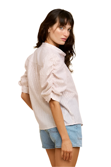 Pink Puff Sleeve Button Down Shirt