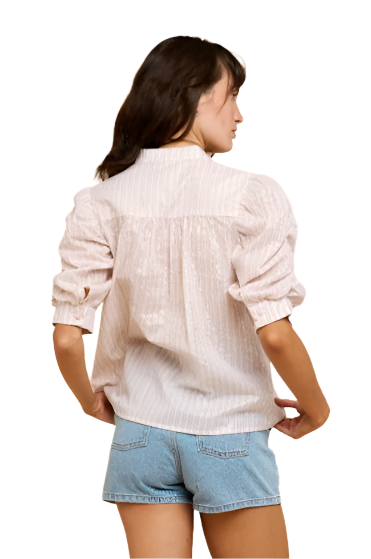 Pink Puff Sleeve Button Down Shirt