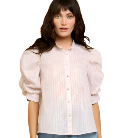 Pink Puff Sleeve Button Down Shirt