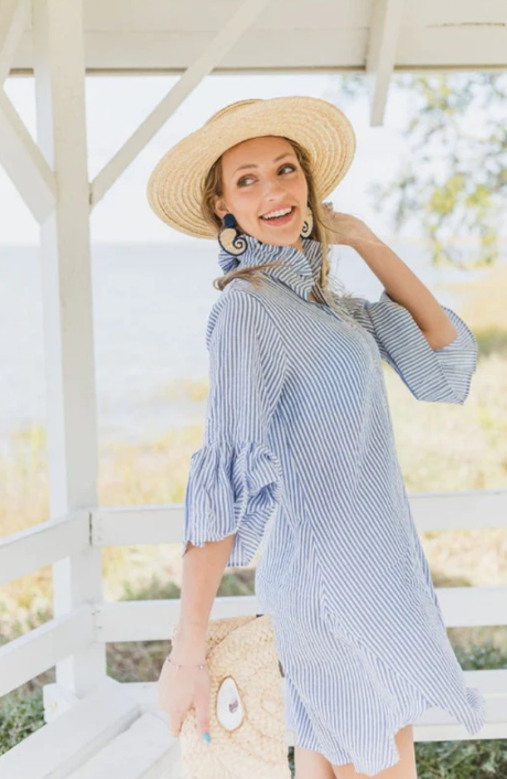 Blue Caroline Bell Sleeve Swing Dress