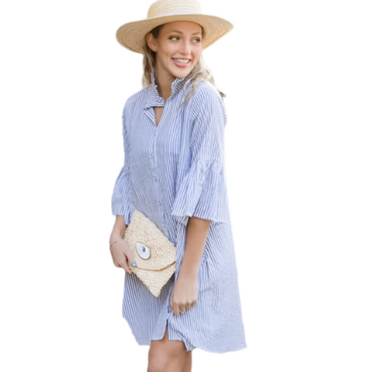 Blue Caroline Bell Sleeve Swing Dress