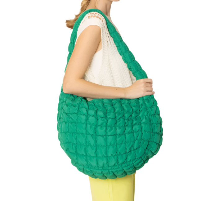 Green Quilted Tote Bag
