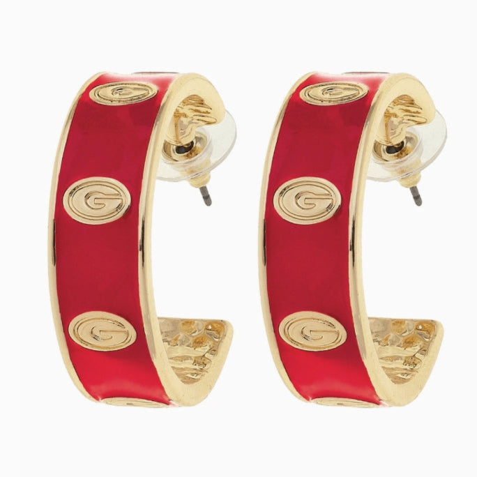 Georgia Bulldogs Enamel Logo Hoop Earrings in Red/Shiny Gold