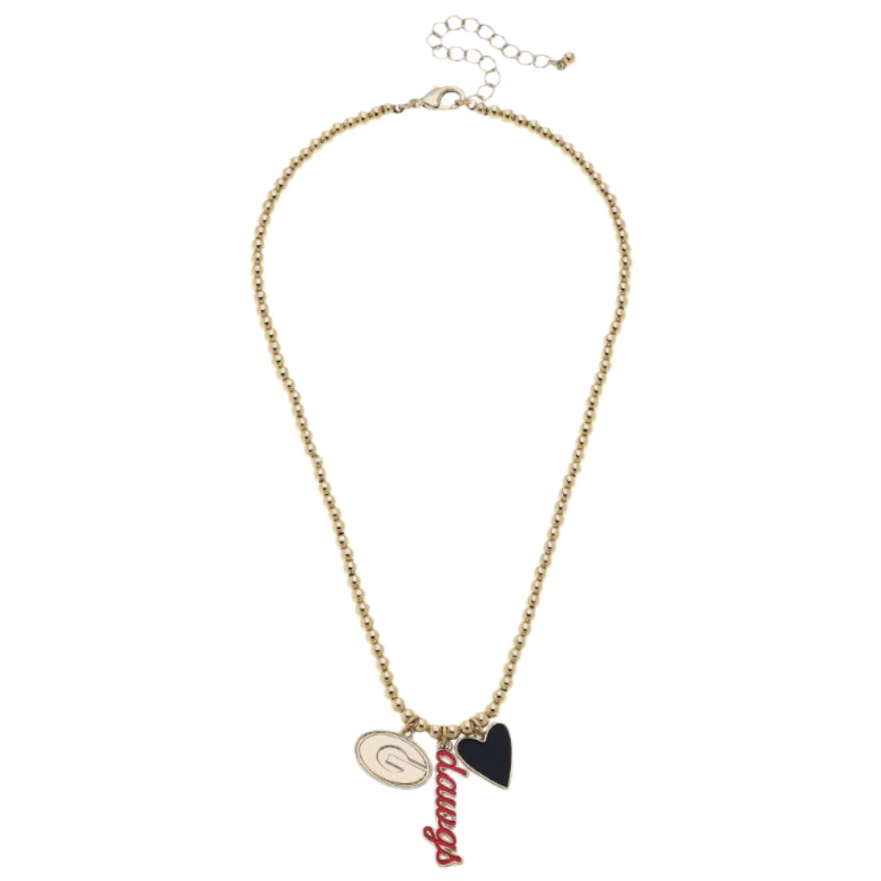 Georgia Bulldogs Ball Bead Charm Necklace in Shiny Gold