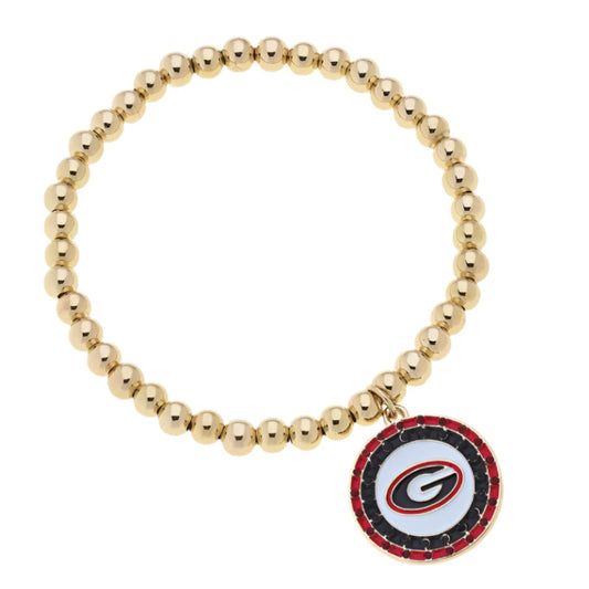 Georgia Bulldogs Pave Disc Ball Bead Stretch Bracelet