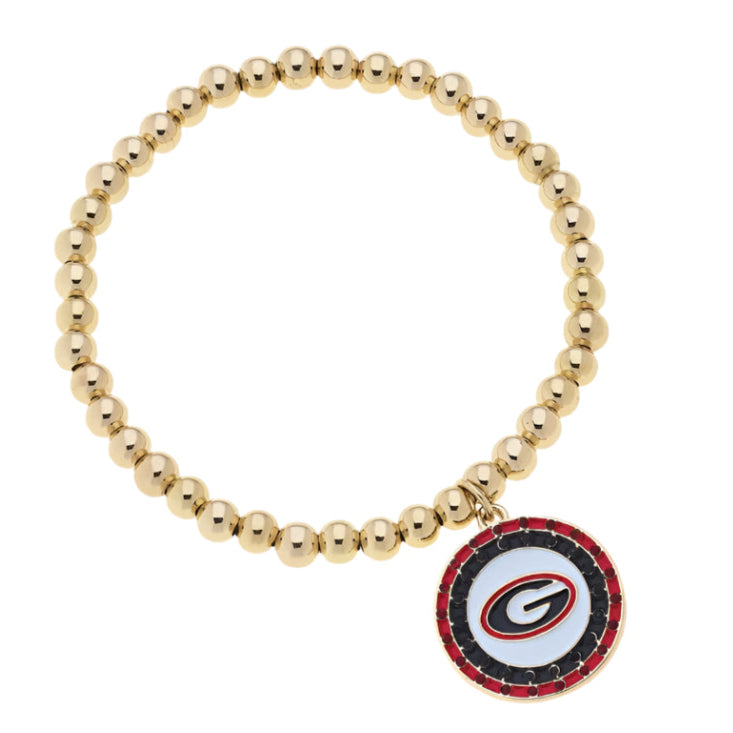 Georgia Bulldogs Pave Disc Ball Bead Stretch Bracelet