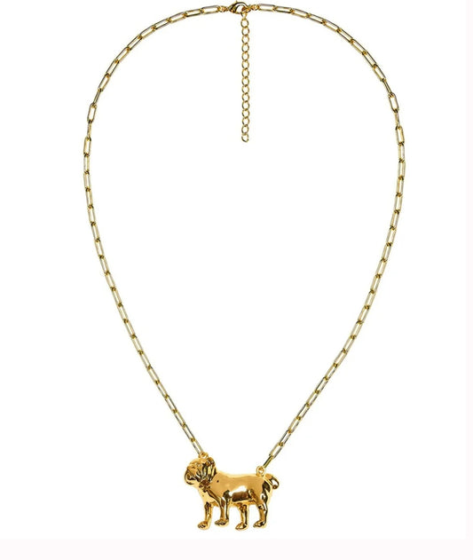 Bulldog Gold Charm Paperclip Chain Necklace