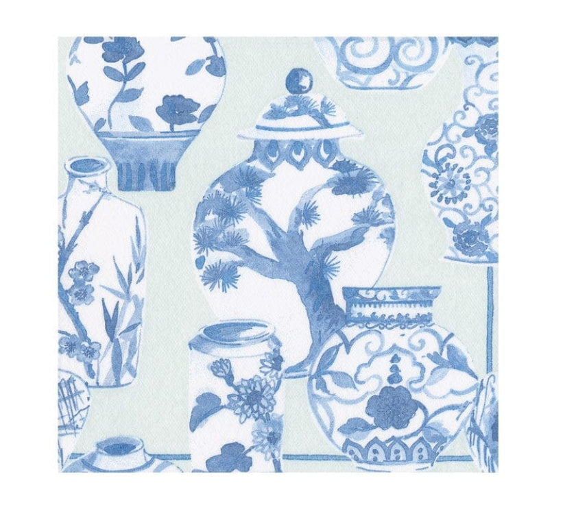 Caspari Glazed Porcelain Celadon Paper Linen Cocktail Napkins