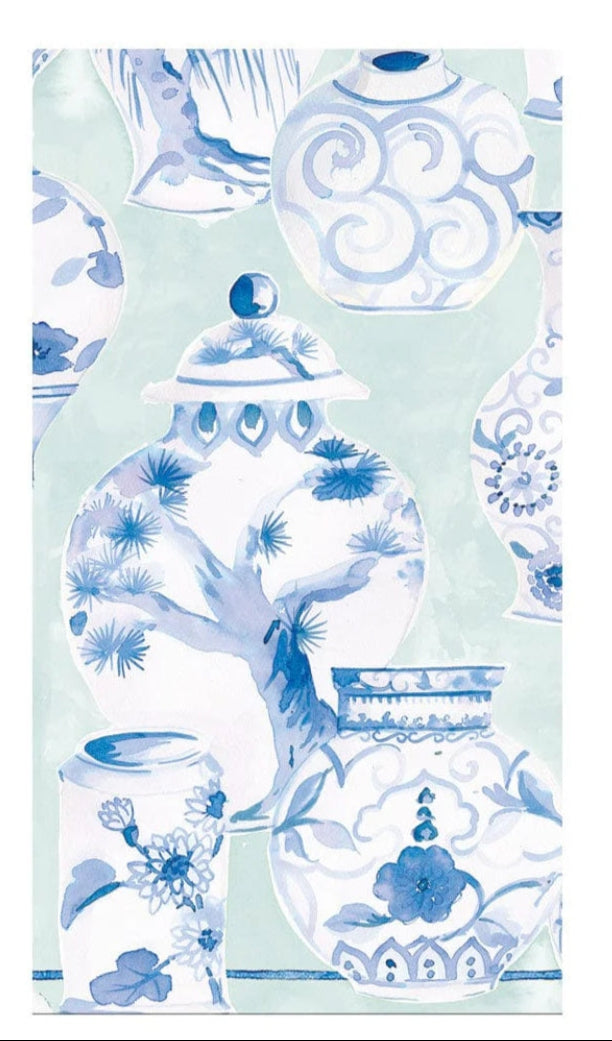 Caspari Glazed Porcelain Celadon Paper Linen Guest Towel Napkins