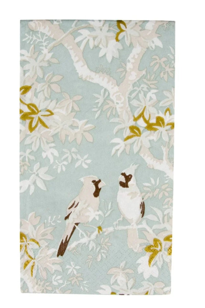 Caspari Scenic Songbirds Celadon Guest Towel Napkins
