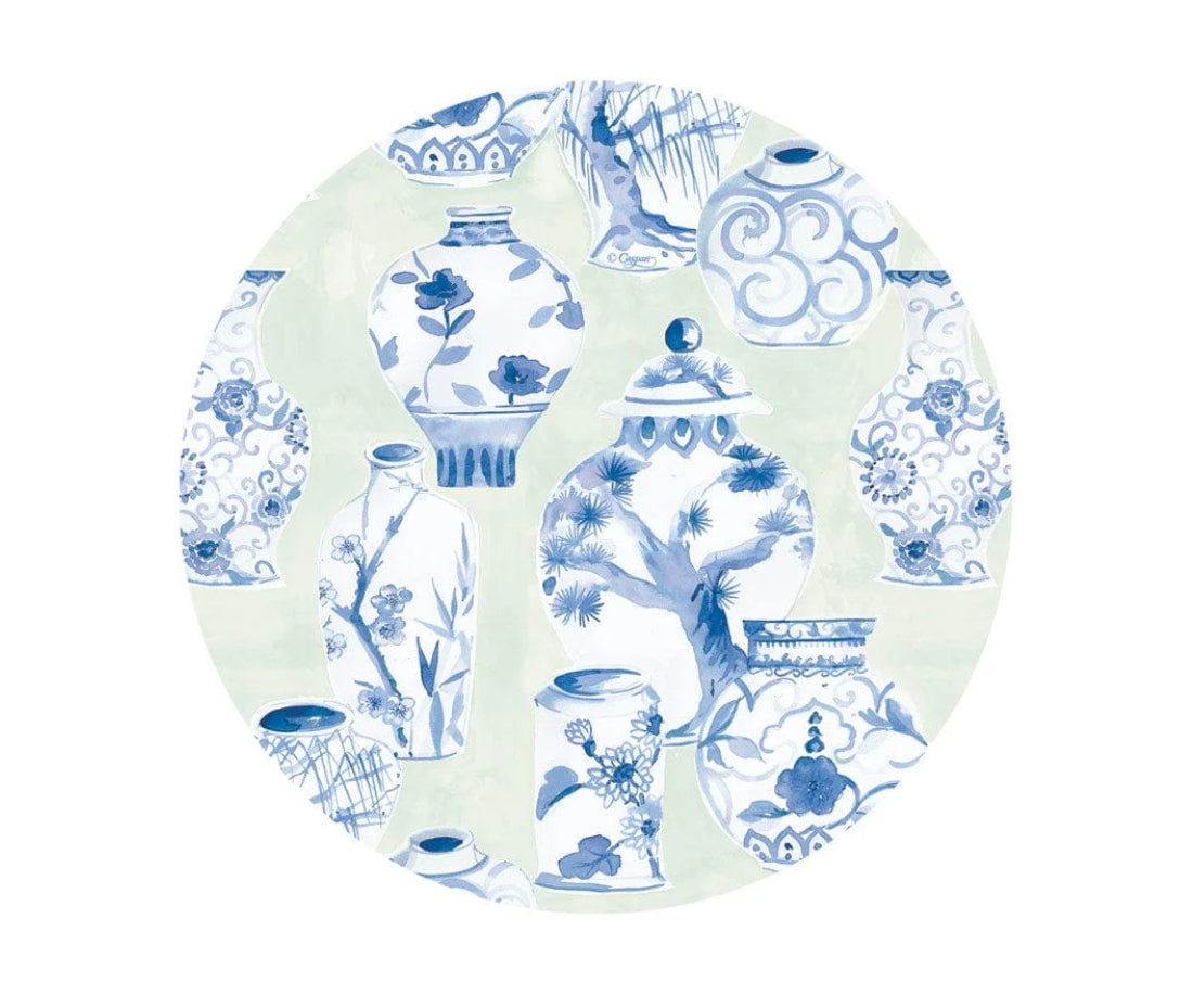 Caspari Glazed Porcelain Celadon Paper Salad & Dessert Plates