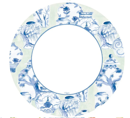 Caspari Glazed Porcelain Celadon Paper Dinner Plates