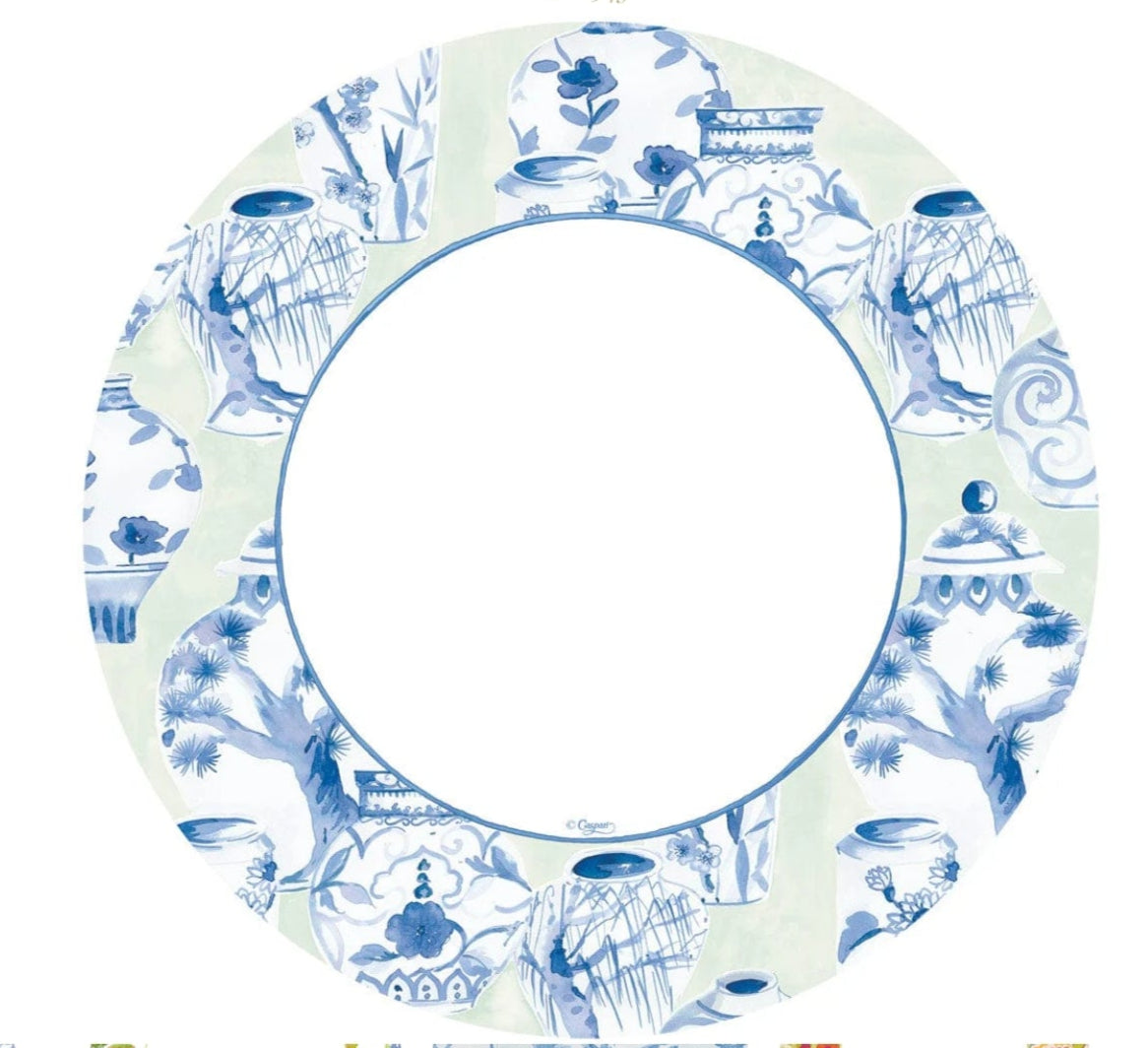 Caspari Glazed Porcelain Celadon Paper Dinner Plates