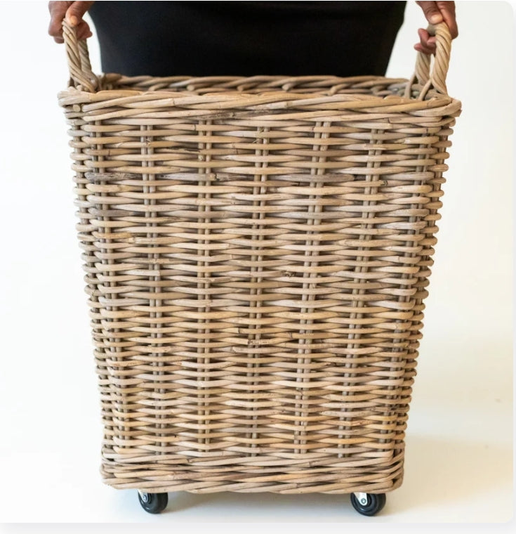 Rattan Square Storage Basket on Wheels