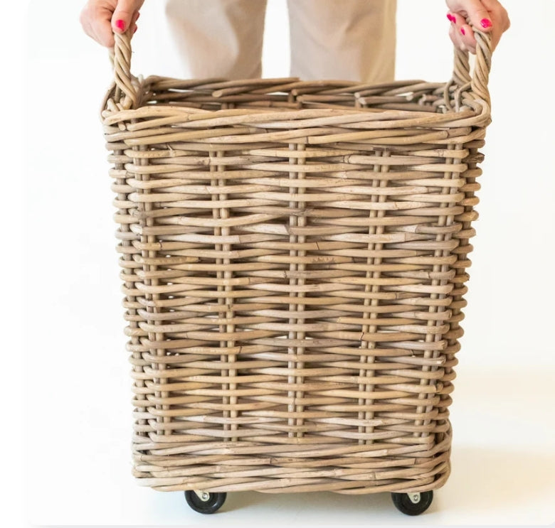 Rattan Square Storage Basket on Wheels