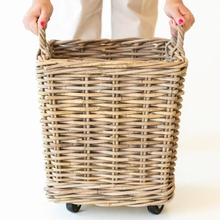 Rattan Square Storage Basket on Wheels