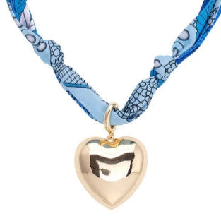 Puffy Heart Blue Scarf Necklace