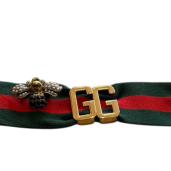 Green and Red Stripe GG Bee Bracelet