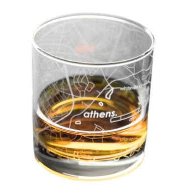 Athens Map Etched Whiskey Rocks Glass
