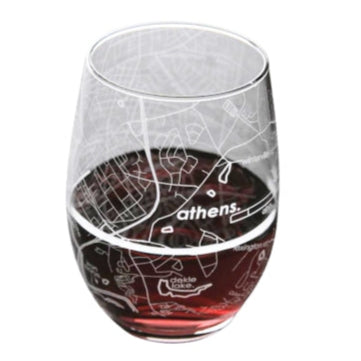 Athens Etched Stemless Wine Glass