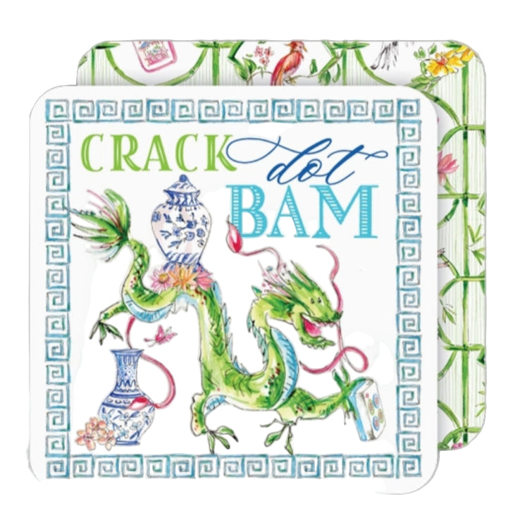 Crack Dot Bam Mahjong Dragon Blue Square Coaster