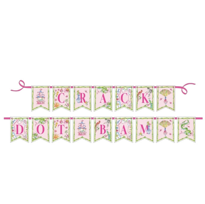 Crack Dot Bam Mahjong Icons Pink and Green Party Banner