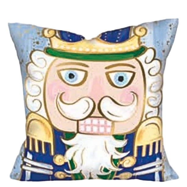 Mr. Nutcracker Blue + Green Gold Foil Pillow