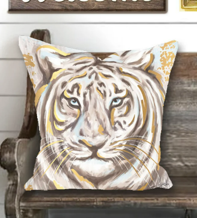 Tiger Pillow with Gold Foil Accents