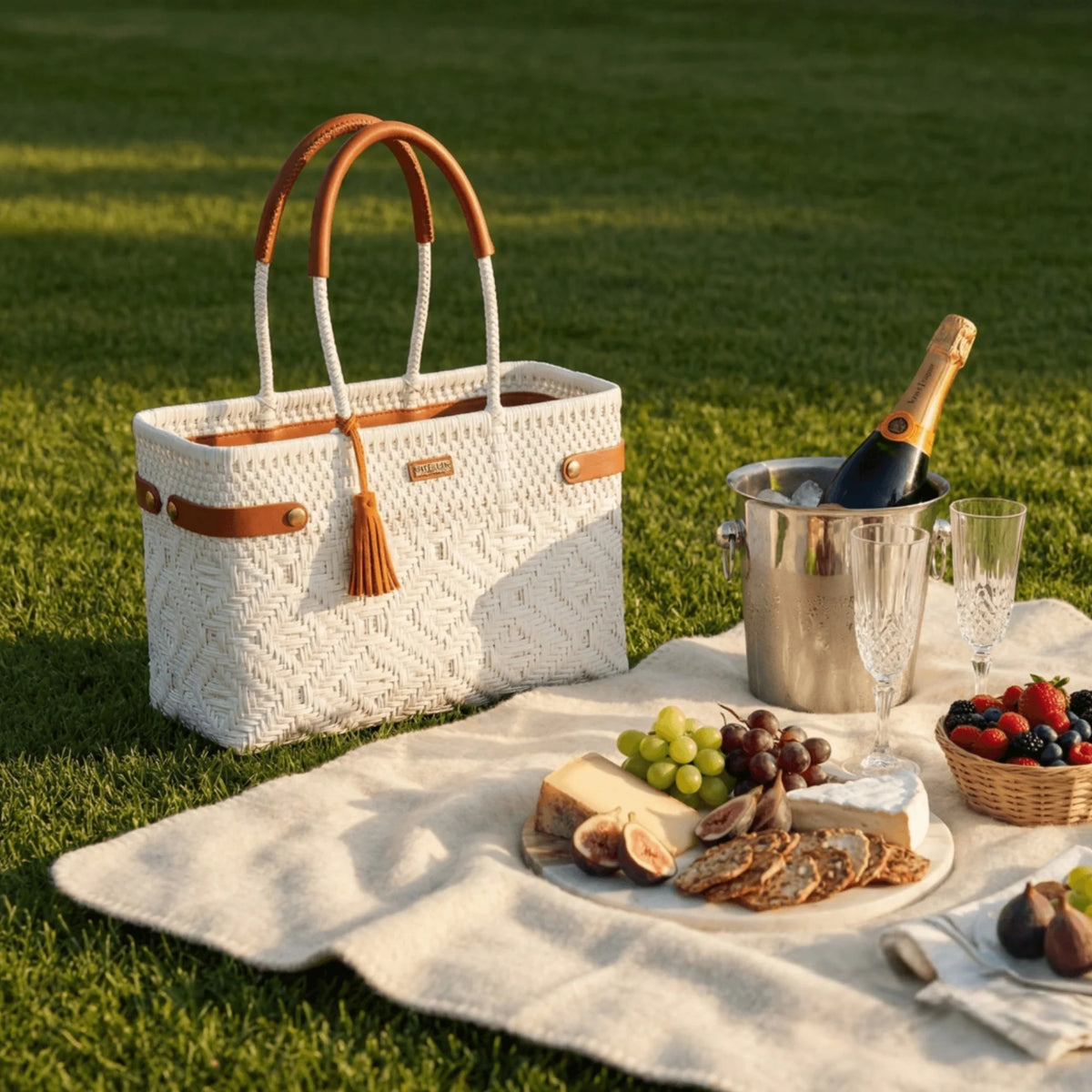 Open Basket Medium Braided Solid White