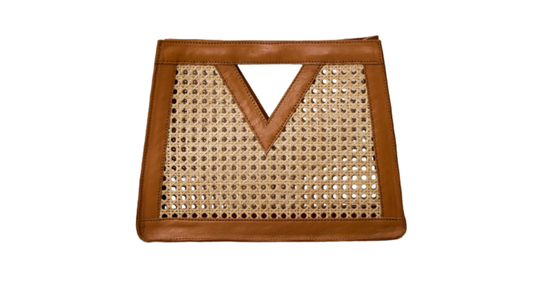 Brown Cane Weave Rattan Triangle Handbag