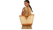 Load image into Gallery viewer, Large Square Cane Weave Rattan Tote with Triangle
