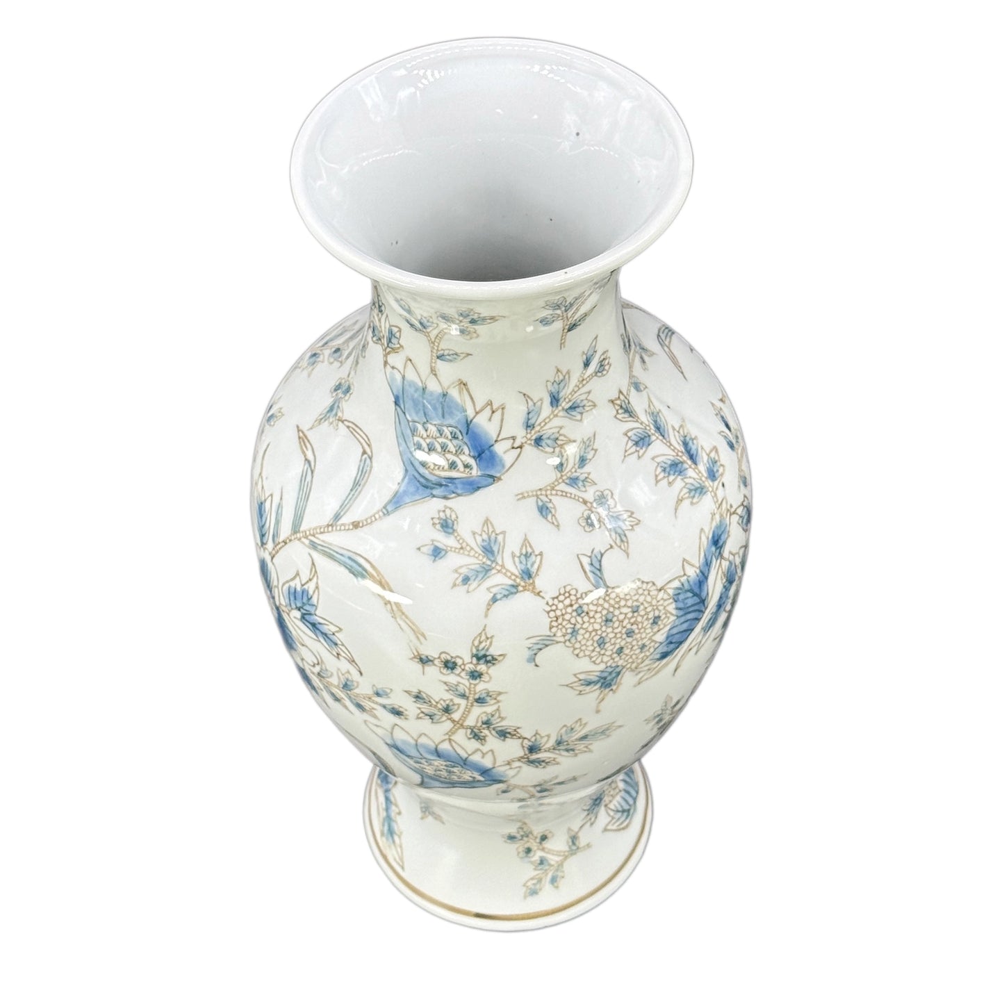 White and Blue Chinoiserie Ceramic Vase 14"
