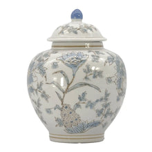 Load image into Gallery viewer, White and Blue Ceramic Chinoiserie Floral Jar 10"
