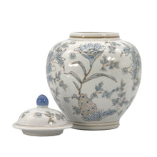 Load image into Gallery viewer, White and Blue Ceramic Chinoiserie Floral Jar 10"
