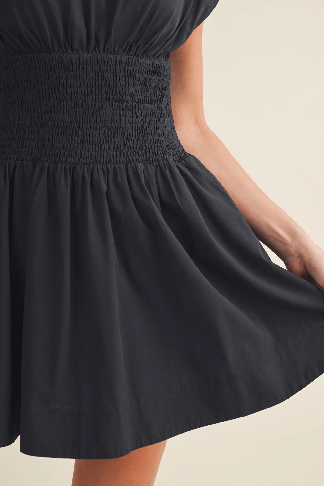 Scoop Neck Smocking Waist Dress in Navy