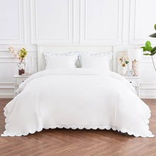 Load image into Gallery viewer, Scallop Frame Embroidered Cotton Percale Duvet Set
