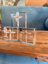 Load image into Gallery viewer, Gold Cross Lucite Block
