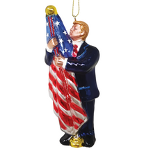 Load image into Gallery viewer, Donald Trump Kissing the American Flag Glass Ornament
