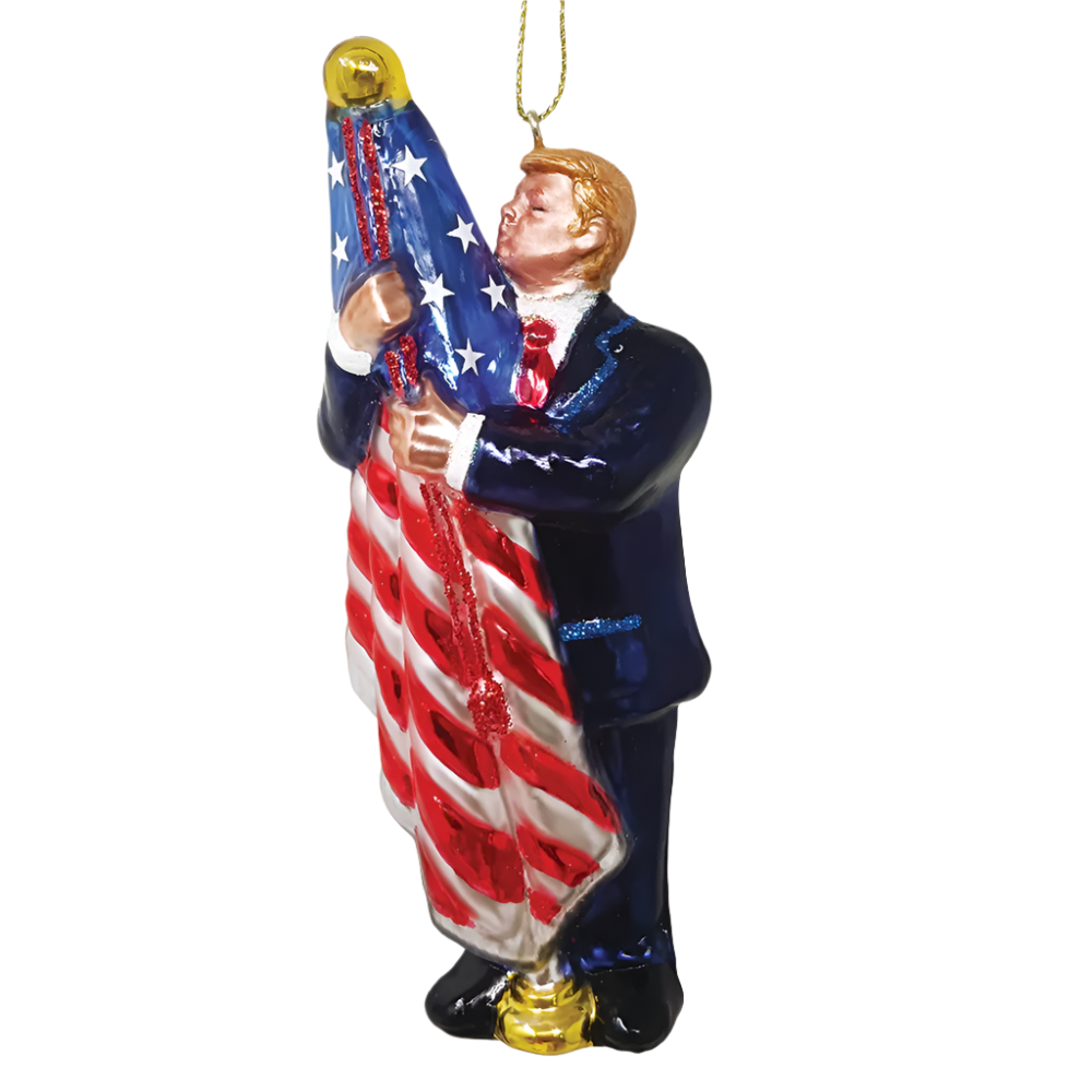 Donald Trump Kissing the American Flag Glass Ornament