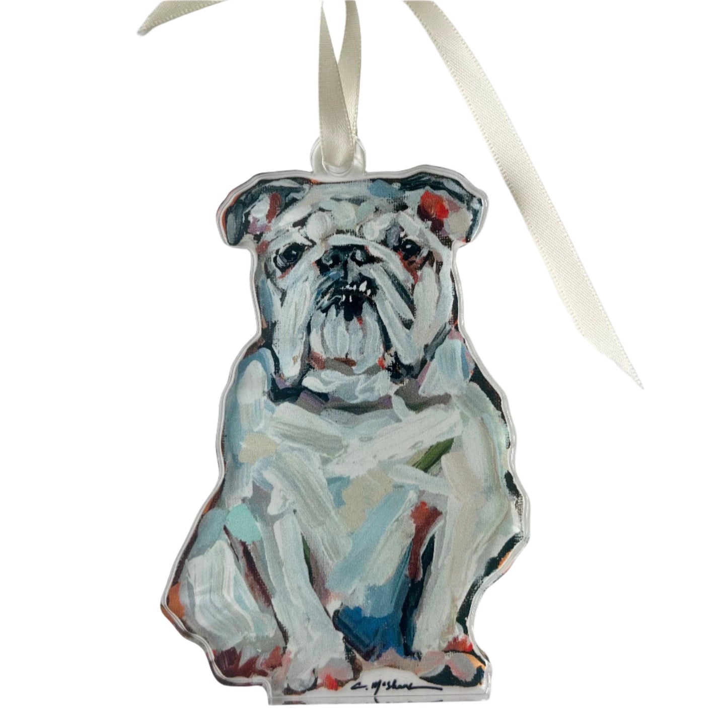 Acrylic Ornament: Bulldog White Ornament